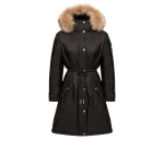 Moncler Moustique Hooded Shearling Trimmed Long Down Parka in Black | Women's Puffer and Down Coats | Coveti