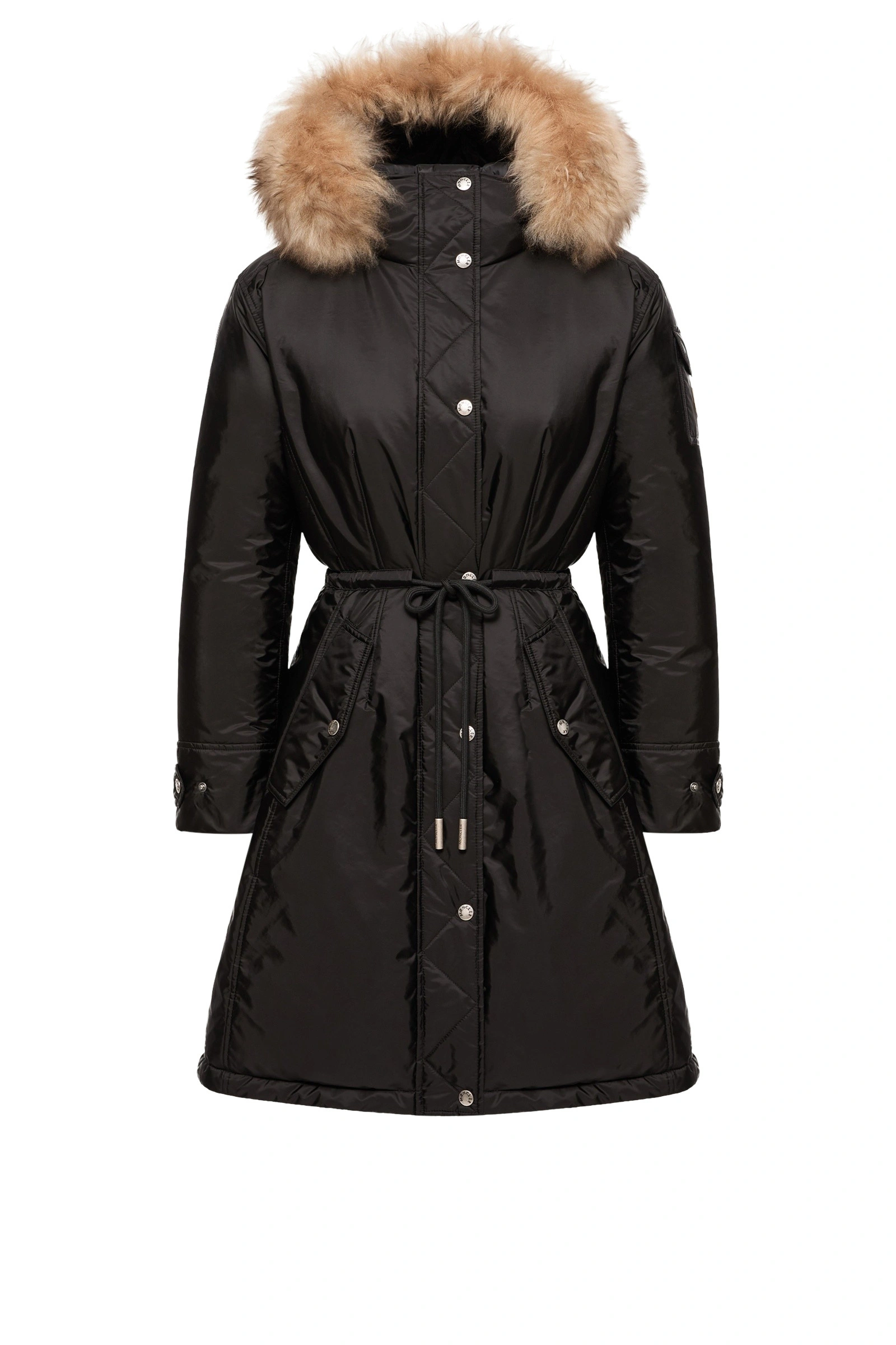 Moncler Moustique Hooded Shearling Trimmed Long Down Parka in Black Moncler Moustique Hooded Shearling Trimmed Long Down Parka in Black | Women's Puffer and Down Coats | Coveti