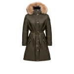 Moncler Moustique Hooded Shearling Trimmed Long Down Parka in Dark Green | Women's Puffer and Down Coats | Coveti