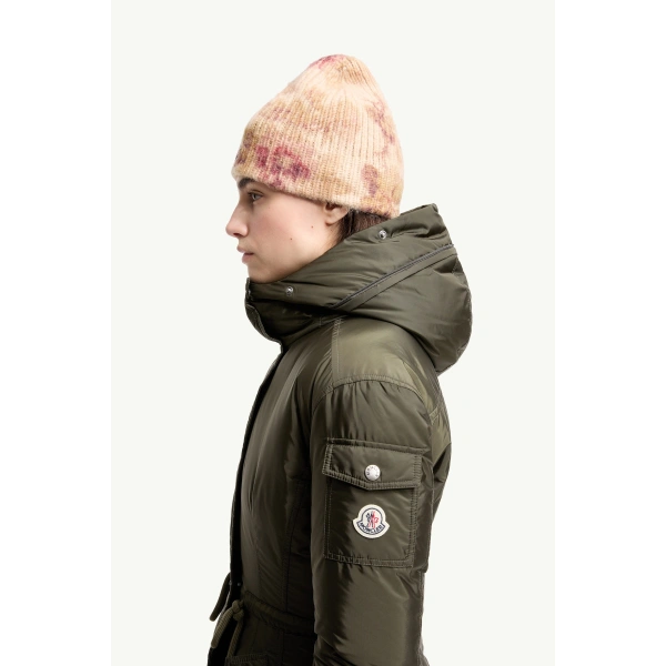 Moncler Moustique Hooded Shearling Trimmed Long Down Parka in Dark Green, view 3 | Women's Puffer and Down Coats | Coveti