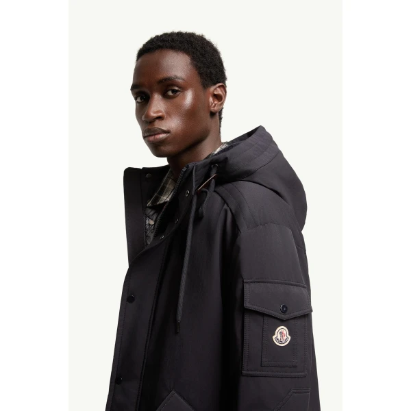 Moncler Nahan Hooded Long Down Parka in Dark Blue, view 3 | Men's Coats | Coveti