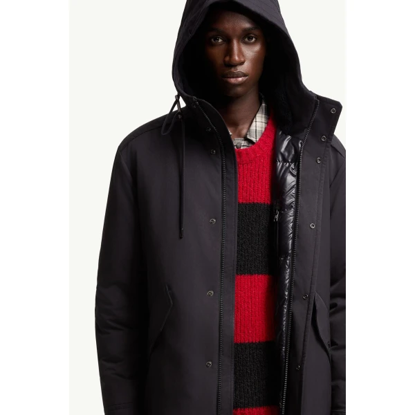 Moncler Nahan Hooded Long Down Parka in Dark Blue, view 6 | Men's Coats | Coveti