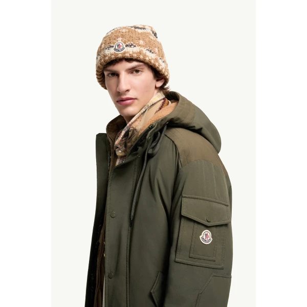 Moncler Nahan Hooded Long Down Parka in Olive Green, view 3 | Men's Coats | Coveti