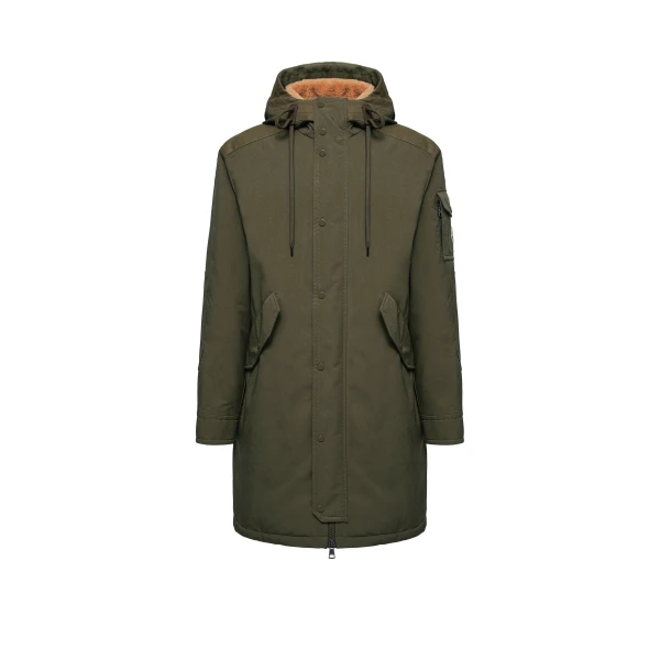 Nahan Hooded Long Down Parka in Olive Green
