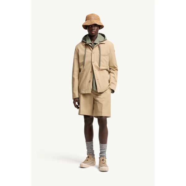 Moncler Nanav Seersucker Shirt Jacket in Light Beige, view 2 | Men's Jackets | Coveti