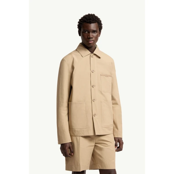 Moncler Nanav Seersucker Shirt Jacket in Light Beige, view 4 | Men's Jackets | Coveti