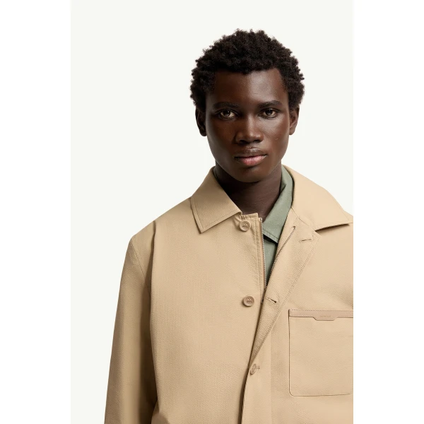 Moncler Nanav Seersucker Shirt Jacket in Light Beige, view 6 | Men's Jackets | Coveti
