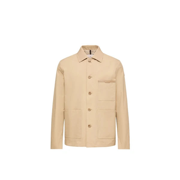 Moncler Nanav Seersucker Shirt Jacket in Light Beige | Men's Jackets | Coveti
