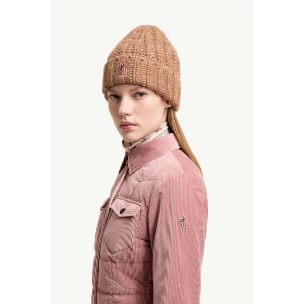 Moncler Nangy Corduroy Down Shirt Jacket in Rose Pink, view 3 | Women's Puffer Jackets | Coveti