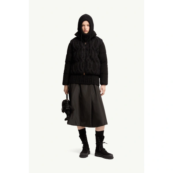 Moncler Nitidule Boucle Short Down Jacket in Black, view 2 | Women's Tweed Jackets | Coveti