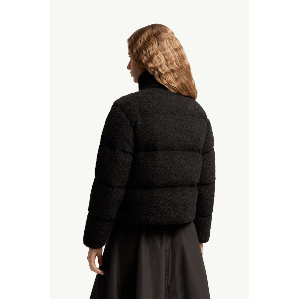 Moncler Nitidule Boucle Short Down Jacket in Black, view 5 | Women's Tweed Jackets | Coveti