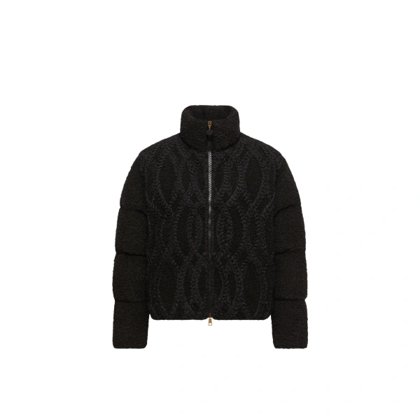 Moncler Nitidule Boucle Short Down Jacket in Black | Women's Tweed Jackets | Coveti