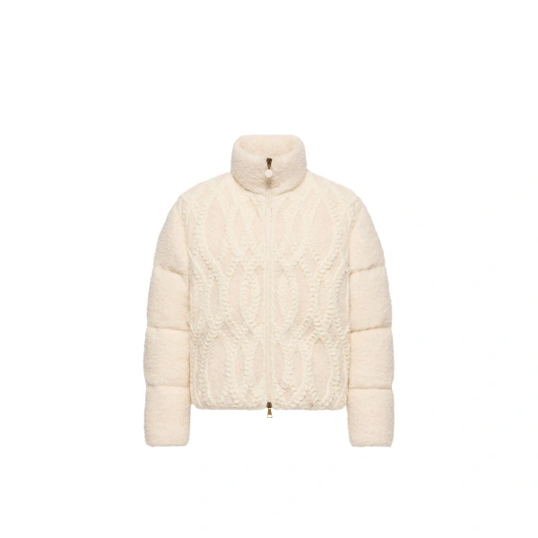 Moncler Nitidule Boucle Short Down Jacket in White Ivory | Women's Tweed Jackets | Coveti