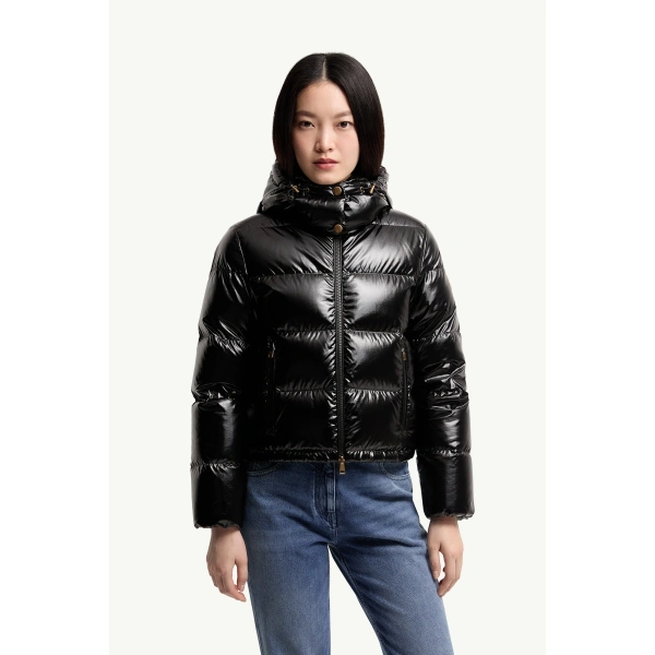 Moncler Niveole Short Down Jacket in Black, view 4 | Women's Puffer Jackets | Coveti