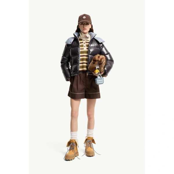 Moncler Niveole Short Down Jacket in Navy Blue, view 2 | Women's Puffer Jackets | Coveti
