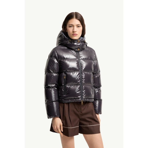 Moncler Niveole Short Down Jacket in Navy Blue, view 4 | Women's Puffer Jackets | Coveti