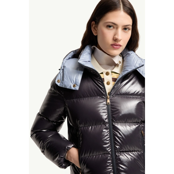 Moncler Niveole Short Down Jacket in Navy Blue, view 6 | Women's Puffer Jackets | Coveti