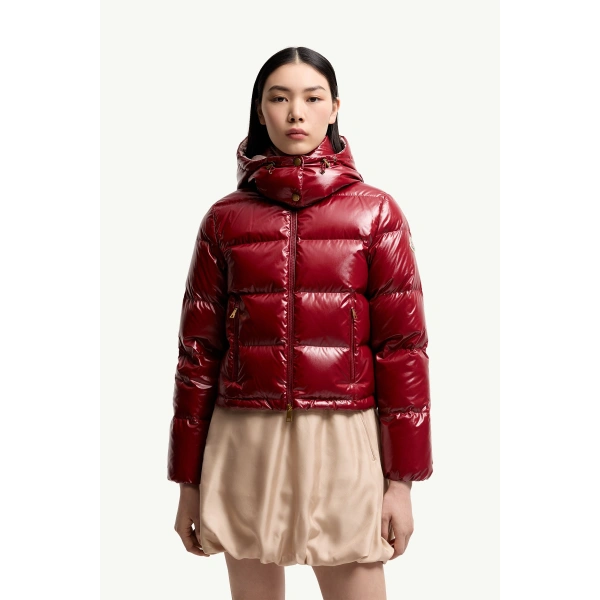 Moncler Niveole Short Down Jacket in Ruby Red, view 4 | Women's Puffer Jackets | Coveti