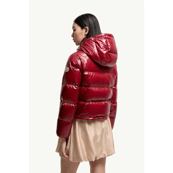 Moncler Niveole Short Down Jacket in Ruby Red, view 5 | Women's Puffer Jackets | Coveti
