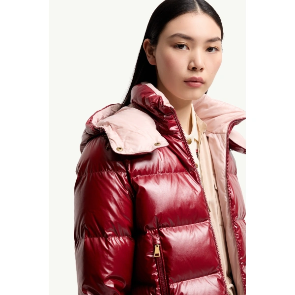 Moncler Niveole Short Down Jacket in Ruby Red, view 6 | Women's Puffer Jackets | Coveti