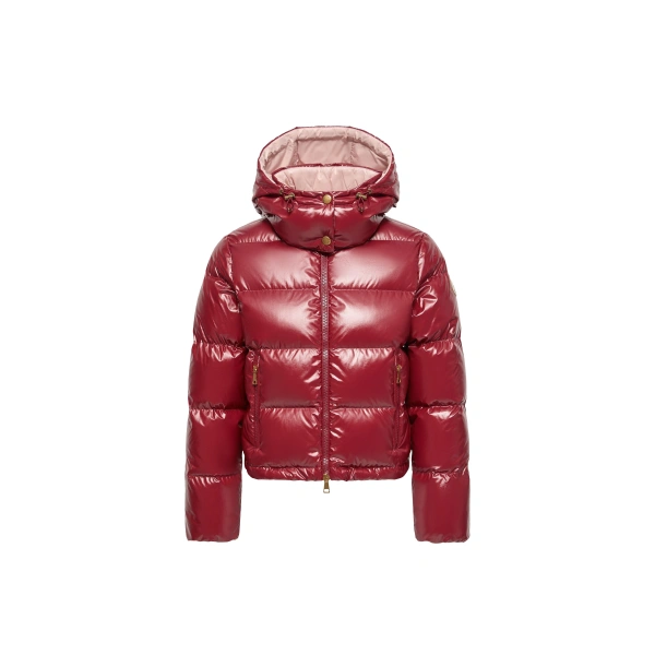 Moncler Niveole Short Down Jacket in Ruby Red | Women's Puffer Jackets | Coveti