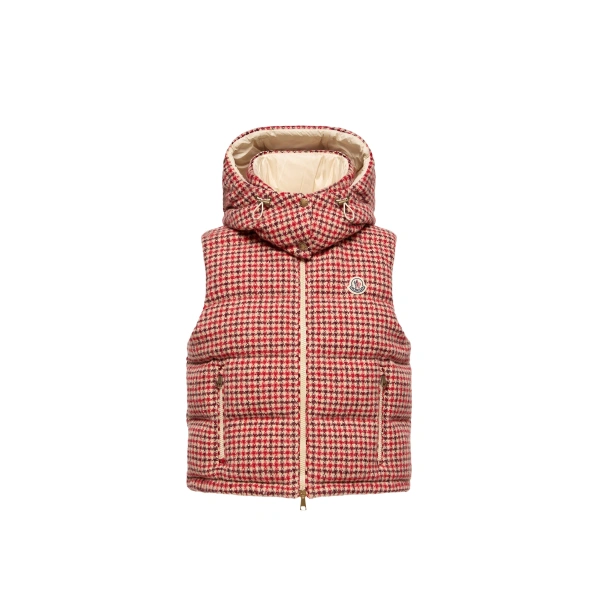 Niverolle Houndstooth Wool Blend Down Gilet in Rose Pink