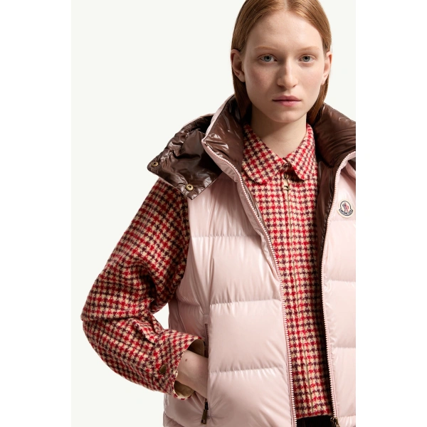 Moncler Niverolle Short Down Gilet in Pink, view 6 | Women's Vests and Gilets | Coveti