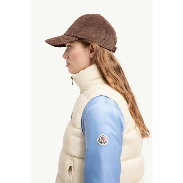 Moncler Niverolle Short Down Gilet in White Ivory, view 3 | Women's Vests and Gilets | Coveti