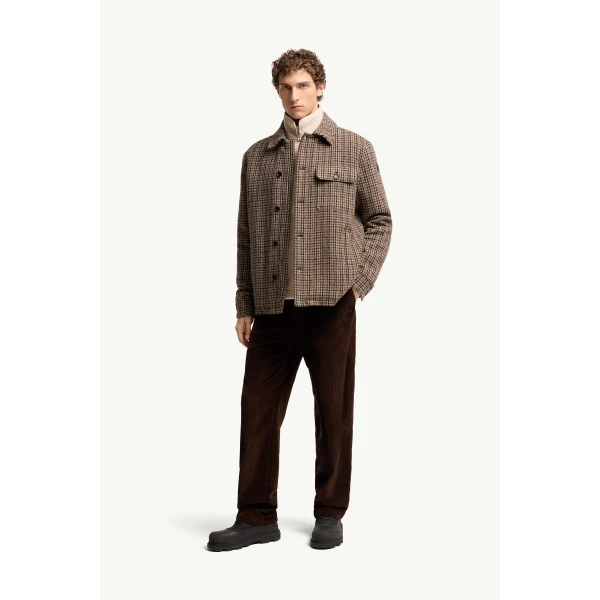 Moncler Norfol Wool Blend Down Shirt Jacket in Brown, view 2 | Men's Jackets | Coveti