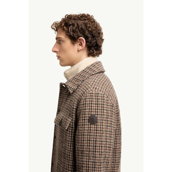 Moncler Norfol Wool Blend Down Shirt Jacket in Brown, view 3 | Men's Jackets | Coveti