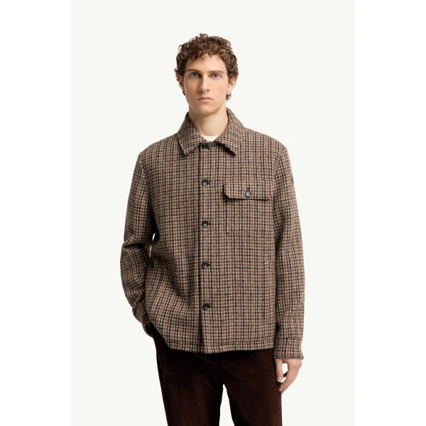 Moncler Norfol Wool Blend Down Shirt Jacket in Brown, view 4 | Men's Jackets | Coveti