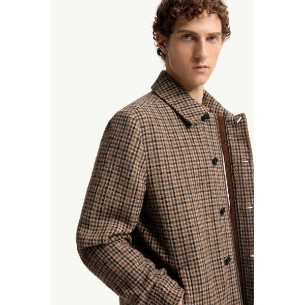 Moncler Norfol Wool Blend Down Shirt Jacket in Brown, view 6 | Men's Jackets | Coveti