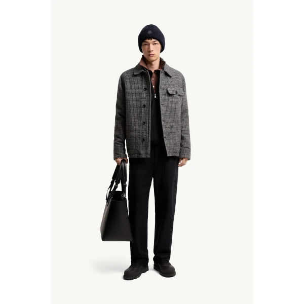 Moncler Norfol Wool Blend Down Shirt Jacket in Dark Gray, view 2 | Men's Jackets | Coveti