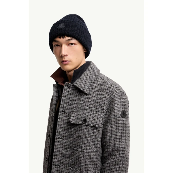 Moncler Norfol Wool Blend Down Shirt Jacket in Dark Gray, view 3 | Men's Jackets | Coveti