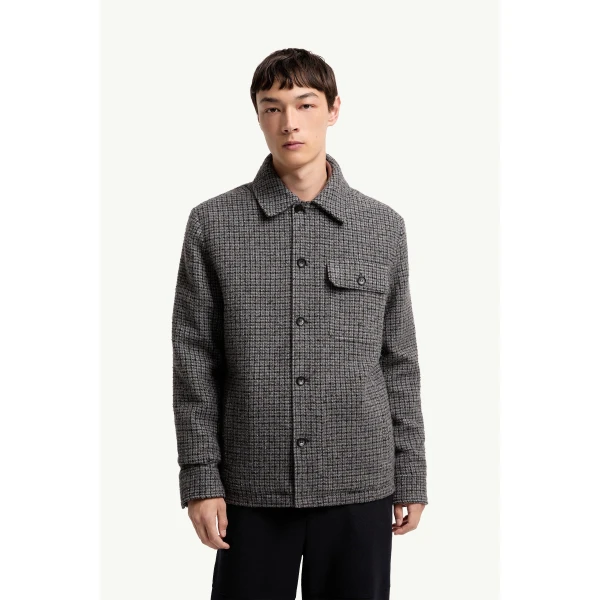 Moncler Norfol Wool Blend Down Shirt Jacket in Dark Gray, view 4 | Men's Jackets | Coveti