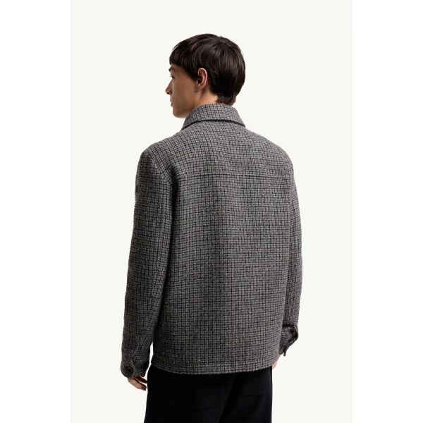 Moncler Norfol Wool Blend Down Shirt Jacket in Dark Gray, view 5 | Men's Jackets | Coveti
