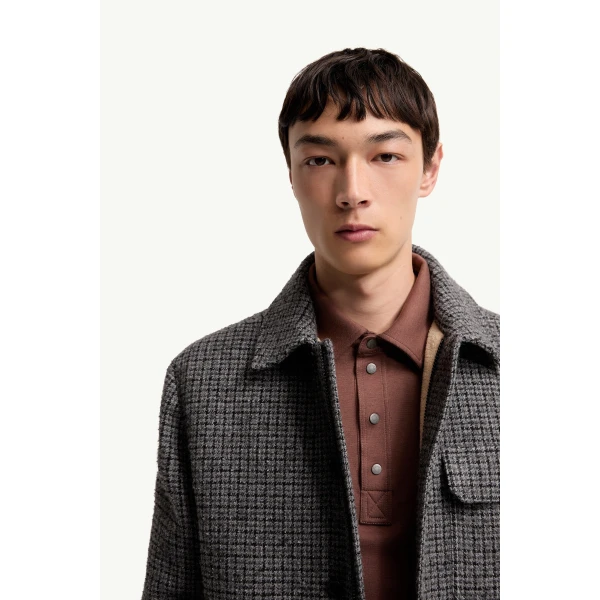 Moncler Norfol Wool Blend Down Shirt Jacket in Dark Gray, view 6 | Men's Jackets | Coveti