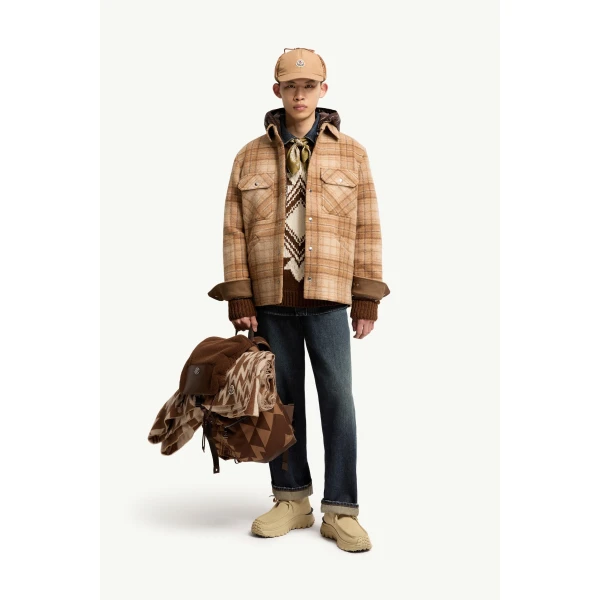 Moncler Nyvalin 3-in-1 Hooded Flannel Down Jacket in Beige, view 2 | Men's Jackets | Coveti