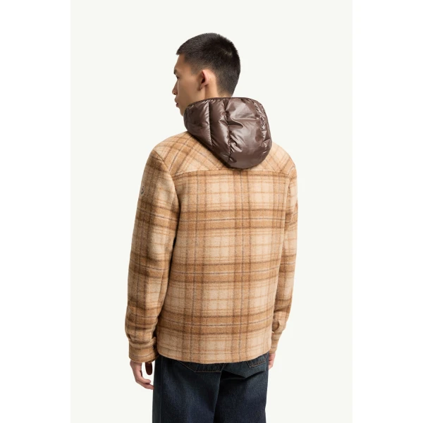 Moncler Nyvalin 3-in-1 Hooded Flannel Down Jacket in Beige, view 5 | Men's Jackets | Coveti