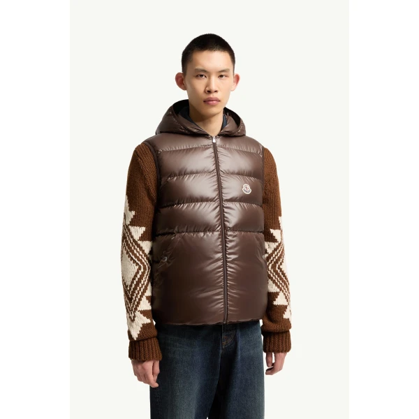 Moncler Nyvalin 3-in-1 Hooded Flannel Down Jacket in Beige, view 6 | Men's Jackets | Coveti