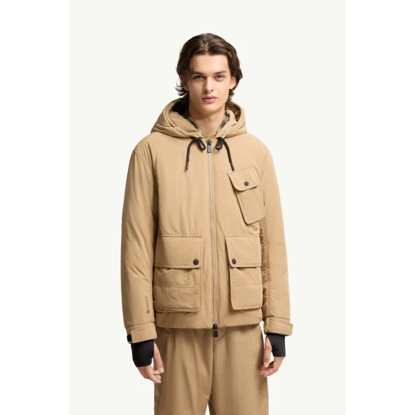 Moncler Ober Short Padded Jacket in Beige, view 4 | Men's Jackets | Coveti
