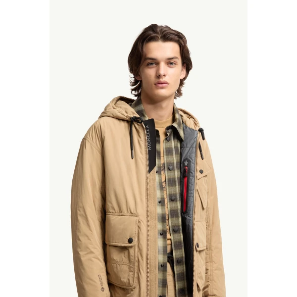Moncler Ober Short Padded Jacket in Beige, view 6 | Men's Jackets | Coveti