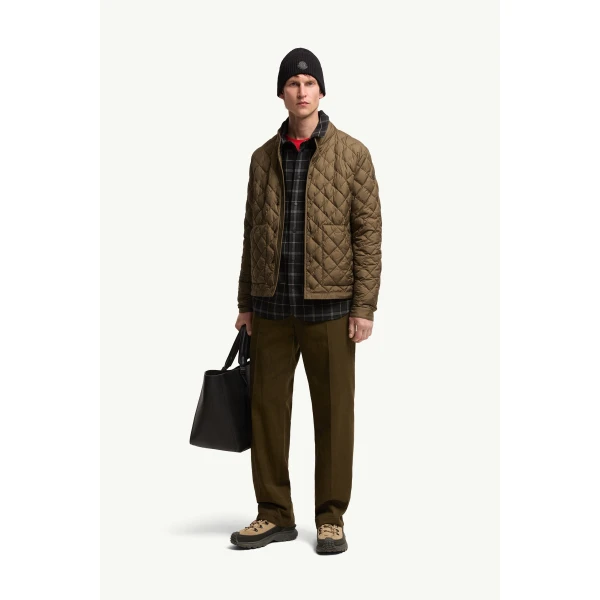 Moncler Oise Diamond Quilted Short Down Jacket in Olive Green, view 2 | Men's Jackets | Coveti