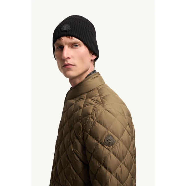 Moncler Oise Diamond Quilted Short Down Jacket in Olive Green, view 3 | Men's Jackets | Coveti
