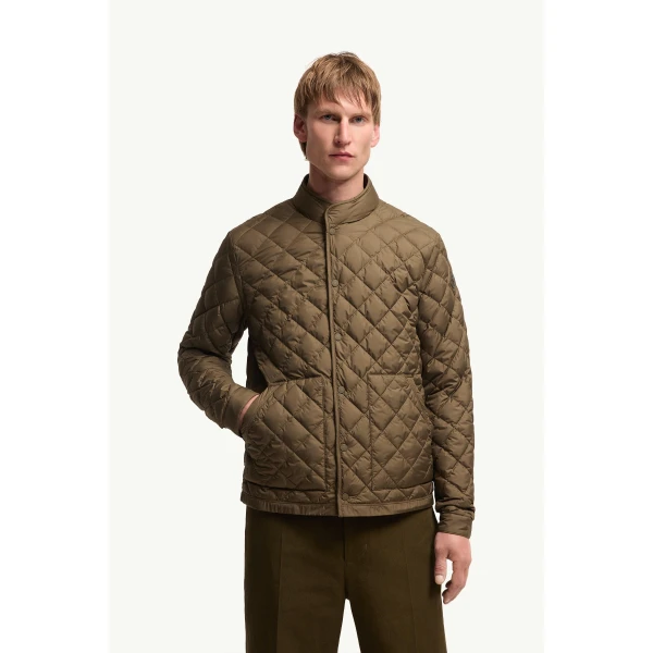Moncler Oise Diamond Quilted Short Down Jacket in Olive Green, view 4 | Men's Jackets | Coveti
