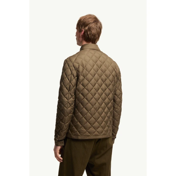 Moncler Oise Diamond Quilted Short Down Jacket in Olive Green, view 5 | Men's Jackets | Coveti