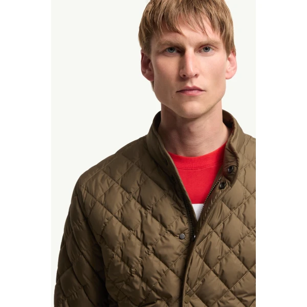 Moncler Oise Diamond Quilted Short Down Jacket in Olive Green, view 6 | Men's Jackets | Coveti