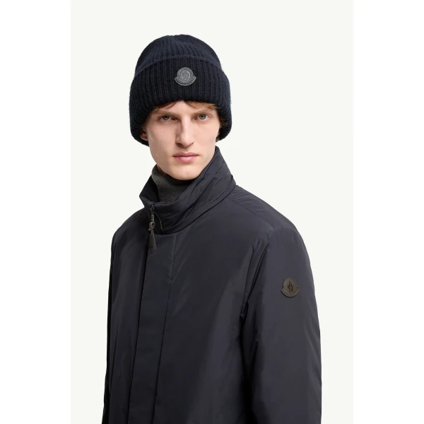 Moncler Okefen Hooded Long Down Parka Jacket in Navy Blue, view 3 | Men's Coats | Coveti