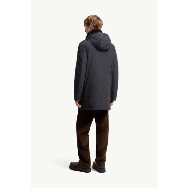 Moncler Okefen Hooded Long Down Parka Jacket in Navy Blue, view 5 | Men's Coats | Coveti
