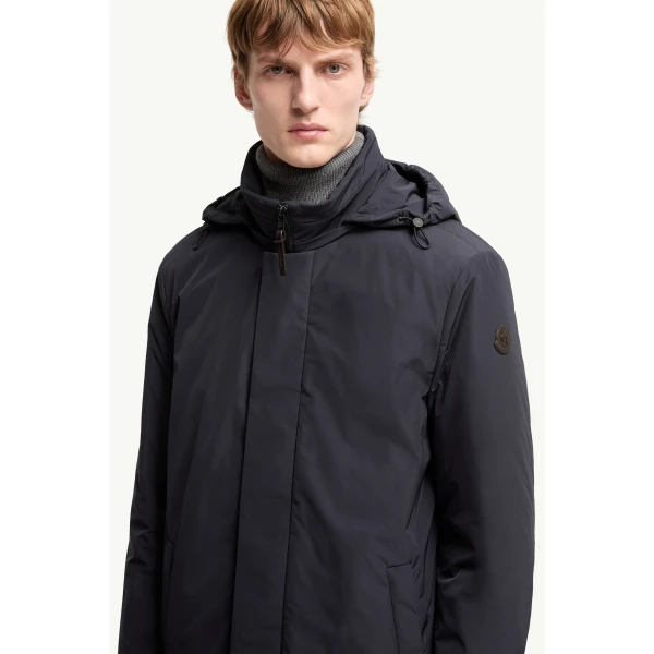 Moncler Okefen Hooded Long Down Parka Jacket in Navy Blue, view 6 | Men's Coats | Coveti